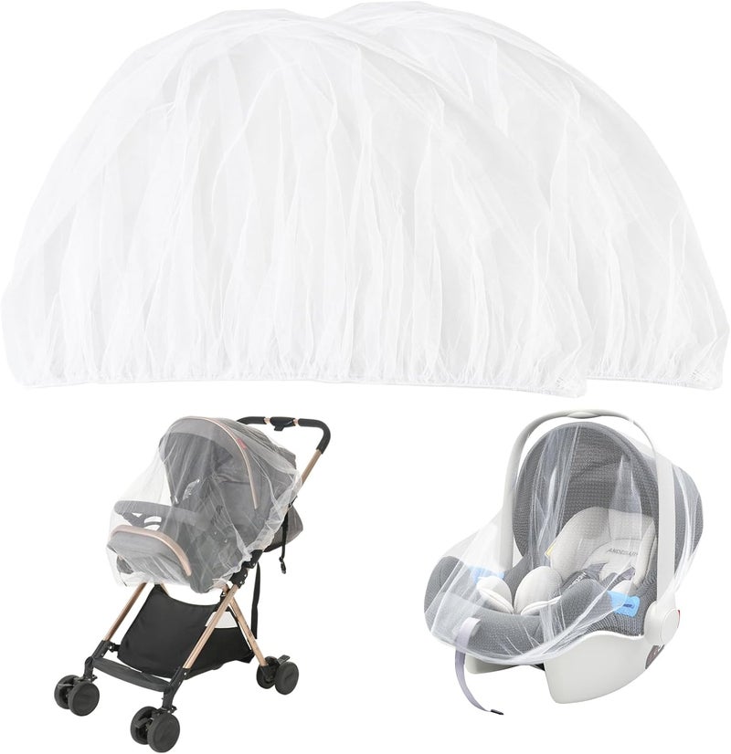 URZGU Baby Mosquito Net for Stroller 2 Pack, Perfect Bug Net for Strollers, Bassinets, Cradles, Playards, Pack N Plays and Portable Mini Crib, Baby Insect Netting Cover, White - Image 1